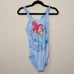 Disney Princess The Little Mermaid One-Piece Swimsuit Blue White Girls Size 7/8